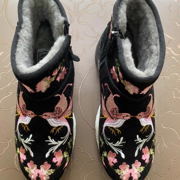 Ash Muse Embroidered Shearling Booties Black Size - Picture 5 of 5
